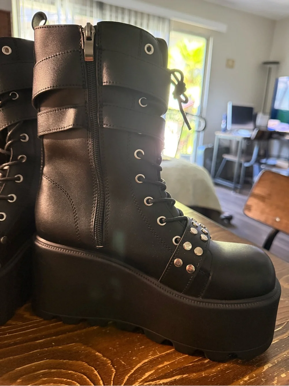 Goth platform buckle boots with chains